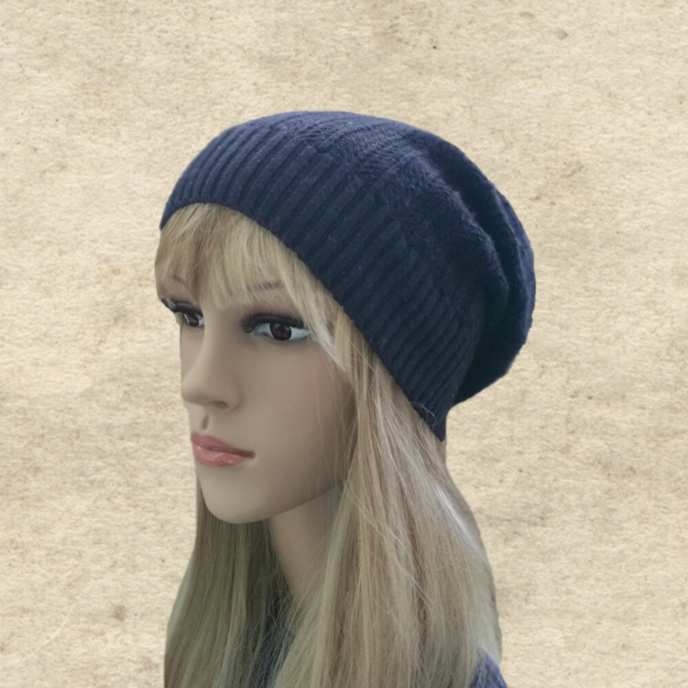 Schwarz Wollmischung Stricken Slouchy Beanie von BrimDream