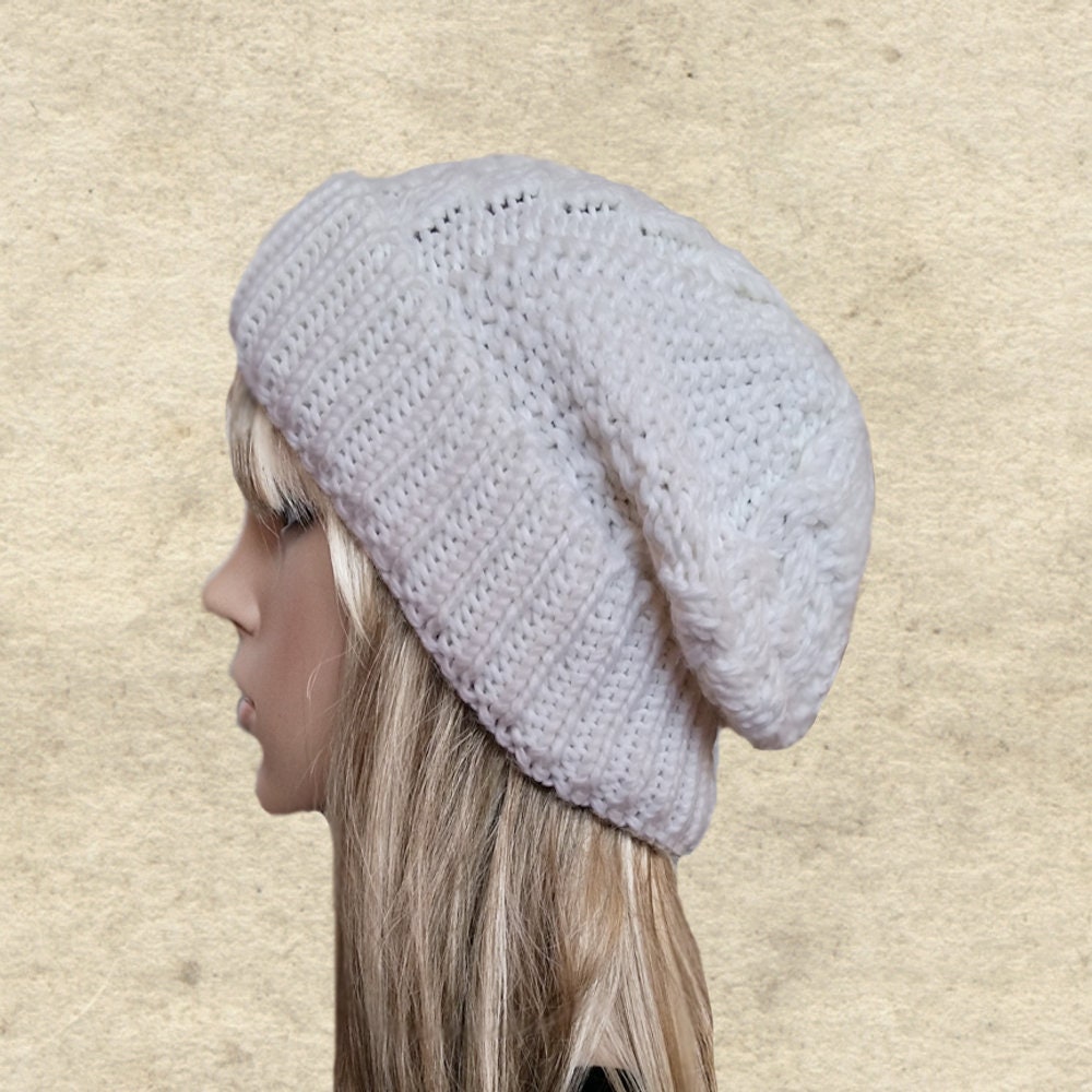 Wollmischung Slouchy Beanie Weiß Gestrickte Wintermütze von BrimDream