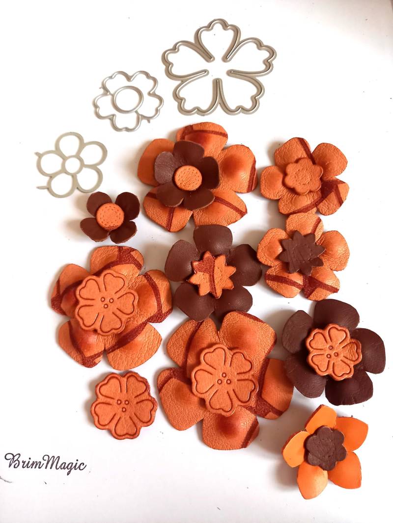 Schöne Geformte Lederblumen Set 14 Stück; Handmade von BrimMagic
