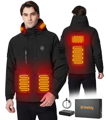Brimekey Beheizbare Jacke Herren mit Akkupack 7.4V 12000mAh Beheizbare Kapuzenjacke mit 3 Heizstufen, Wasserdicht Winddicht Wintermäntel Körperwärmer zum Outdoorarbeit von Brimekey