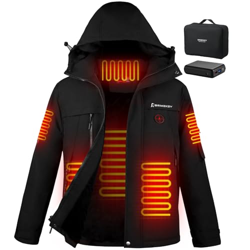 Brimekey Heizjacke für Herren mit Fleecefutter, Beheizbare Jacke mit 7.4V Akku, Wasserdicht Winddicht, 3 Heizstufen für Skifahren, Camping, Angeln von Brimekey