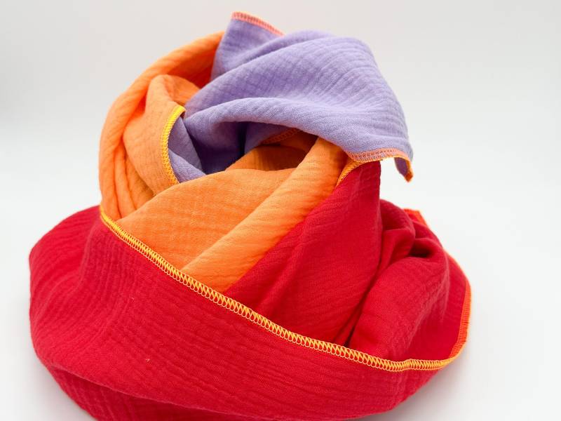 Musselinschal Scarf | Lila-Rot-Orange |Musselintuch Colorblocktuch Babydecke Kuscheltuch Geschenk Für Frauen von BrinaBlum