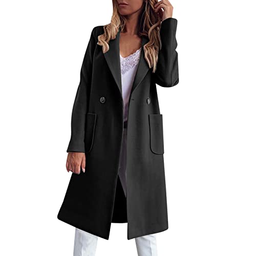 Trenchcoat für Damen, große Größe, leicht, lässig, warm, Cardigan, Mode, Outdoor, Kleidung, Mantel, Wolle, Winter, große Größe, Trenchcoat, leicht, warm, Jacke, Mode, Outdoor, Kleidung, 01 - Schwarz, von Bringbring_sweatshirt