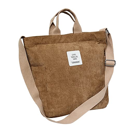 Brinny Handtasche Damen Cord Tasche Canvas Shopper Umhängetasche Schulrucksack für Travel Office School Shopping Alltag Uni Arbeit Mädchen Schule von Brinny