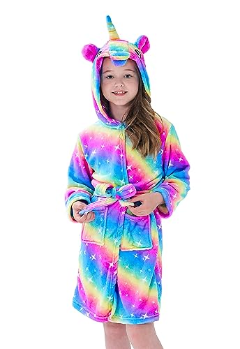 Brinny Kinder Bademantel Mit Kapuze Hoodie Sanft Einhorn Nachtwäsche Flanell Kuschelweicher Fleece Morgenmantel Pyjamas Bathrobe Kleinkind für Mädchen Jungen 10-11 Jahren von Brinny