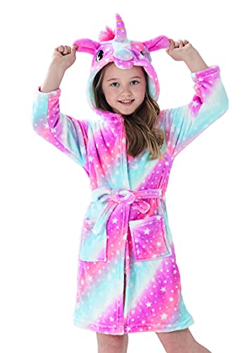 Brinny Kinder Bademantel Mit Kapuze Hoodie Sanft Einhorn Nachtwäsche Flanell Kuschelweicher Fleece Morgenmantel Pyjamas Bathrobe Kleinkind für Mädchen Jungen 8-9 Jahren von Brinny