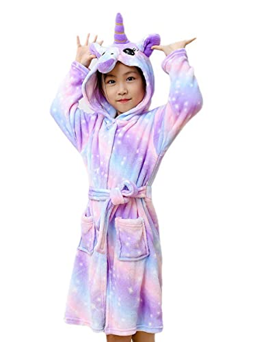 Brinny Kinder Bademantel Mit Kapuze Hoodie Sanft Einhorn Nachtwäsche Flanell Kuschelweicher Fleece Morgenmantel Pyjamas Bathrobe Kleinkind für Mädchen Jungen 8-9 Jahren von Brinny