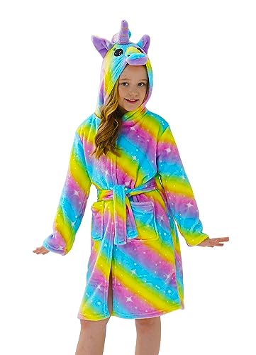 Brinny Kinder Bademantel Mit Kapuze Hoodie Sanft Einhorn Nachtwäsche Flanell Kuschelweicher Fleece Morgenmantel Pyjamas Bathrobe Kleinkind für Mädchen Jungen 10-11 Jahren von Brinny