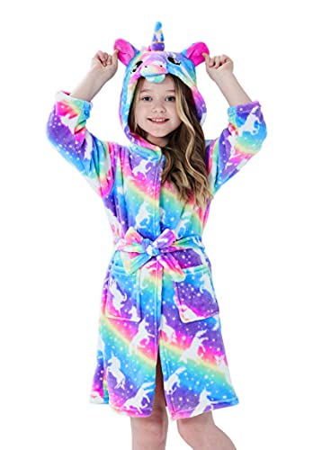 Brinny Kinder Bademantel Mit Kapuze Hoodie Sanft Einhorn Nachtwäsche Flanell Kuschelweicher Fleece Morgenmantel Pyjamas Bathrobe Kleinkind für Mädchen Jungen 10-11 Jahren von Brinny