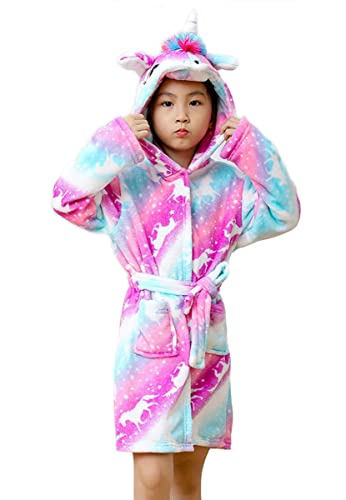 Brinny Kinder Bademantel Mit Kapuze Hoodie Sanft Einhorn Nachtwäsche Flanell Kuschelweicher Fleece Morgenmantel Pyjamas Bathrobe Kleinkind für Mädchen Jungen 10-11 Jahren von Brinny