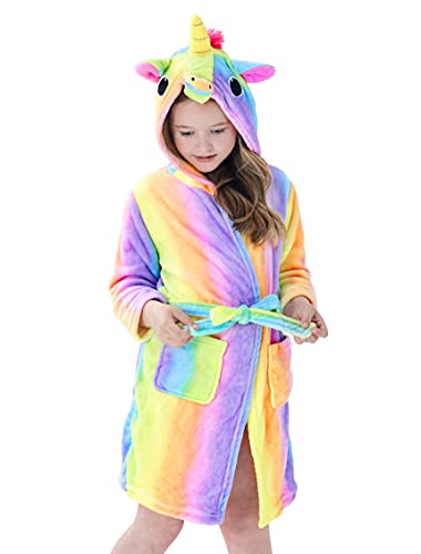 Brinny Kinder Bademantel Mit Kapuze Hoodie Sanft Einhorn Nachtwäsche Flanell Kuschelweicher Fleece Morgenmantel Pyjamas Bathrobe Kleinkind für Mädchen Jungen 4-5 Jahren von Brinny