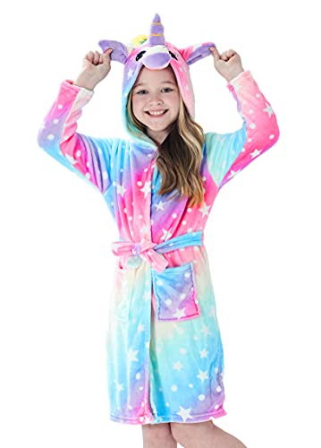 Brinny Kinder Bademantel Mit Kapuze Hoodie Sanft Einhorn Nachtwäsche Flanell Kuschelweicher Fleece Morgenmantel Pyjamas Bathrobe Kleinkind für Mädchen Jungen 4-5 Jahren von Brinny