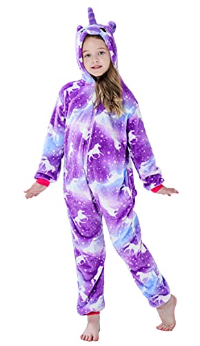 Onesie Pyjama Kinder Schlafanzug Einteiler Tier Jumpsuit Cosplay Kostüme Tier Outfit Kapuze Strampler Nachtwäsche Halloween Weihnachten Party Nachthemd Unisex Junge Mädchen 11,110-120cm von Brinny