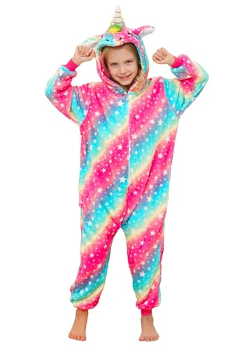 Onesie Pyjama Kinder Schlafanzug Einteiler Tier Jumpsuit Cosplay Kostüme Tier Outfit Kapuze Strampler Nachtwäsche Halloween Weihnachten Party Nachthemd Unisex Junge Mädchen 05,100-110cm von Brinny