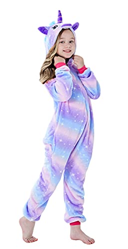 Onesie Pyjama Kinder Schlafanzug Einteiler Tier Jumpsuit Cosplay Kostüme Tier Outfit Kapuze Strampler Nachtwäsche Halloween Weihnachten Party Nachthemd Unisex Junge Mädchen 12,146-152cm von Brinny
