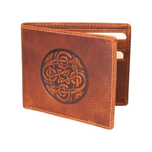Briomhar Irish Bi-Fold Leather Wallet for Men - Irish Cuchiliann Design Made in Ireland, Hellbraun, Casual von Briomhar
