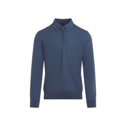 Brioni Nile Blau Woll Polo Mit Langen Ärmeln Und Reißverschluss von Brioni