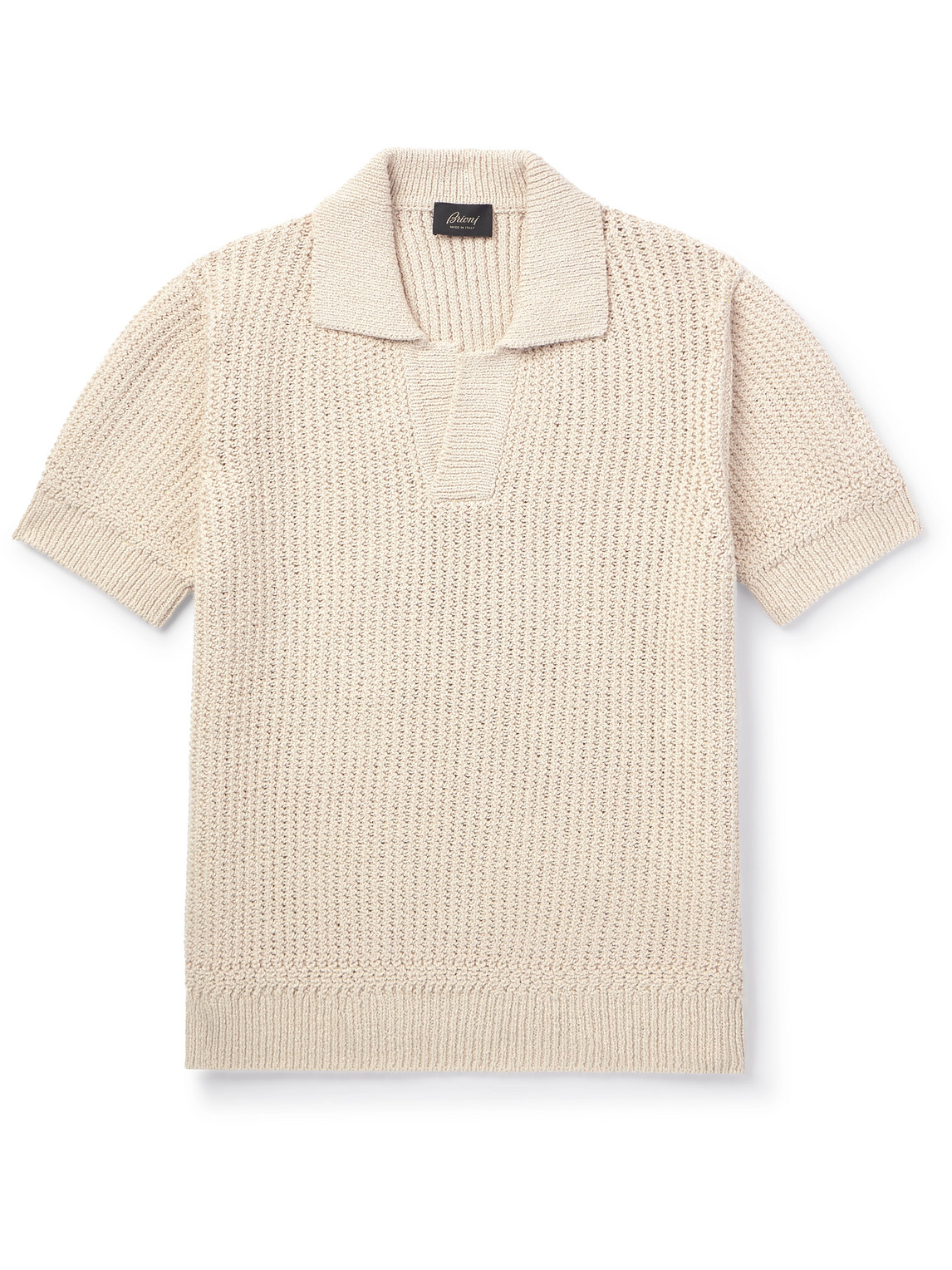 Brioni - Ribbed Cotton and Wool-Blend Polo Shirt - Men - Neutrals - IT 50 von Brioni