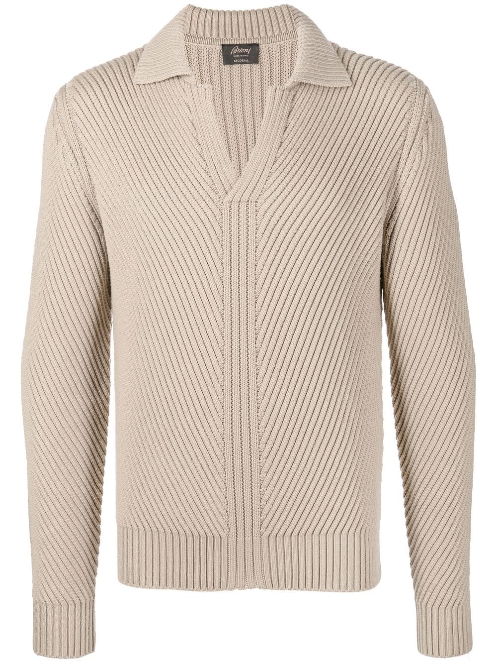 Brioni Gerippter Pullover mit V-Ausschnitt - Nude von Brioni