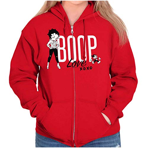 Betty Boop and Bimbo Love Zip Hoodie Sweatshirt Damen - Rot - Small von Brisco Brands