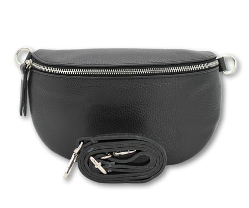 BRISE Bauchtasche Damen Echtleder SAHEL Silber Handgemachte Umhängetasche Crossbody Bag Hüfttasche mit Ledergurt Schultertasche Gürteltasche Made in Italy (Schwarz-Silber 1) von Brise Art