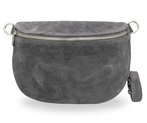 BRISE Bauchtasche Damen Wildleder AFIA Handgemachte Umhängetasche Crossbody Bag mit Ledergurt 3 Fächer Schultertasche Stylische Hüfttasche Gürteltasche Made in Italy (Dunkelgrau-1) von Brise Art