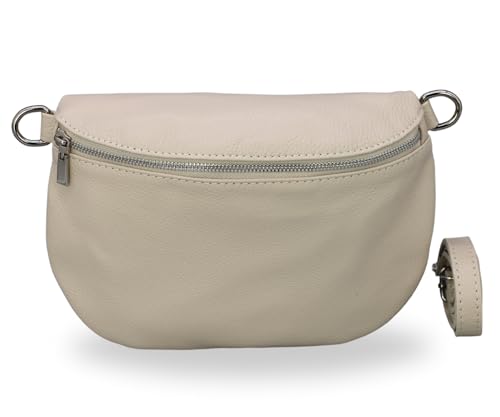BRISE Bauchtasche Damen Echtleder AFIA Silber Handgemachte Umhängetasche Crossbody Bag mit Ledergurt 3 Fächer Hüfttasche Gürteltasche Made in Italy (Beige-Silber 1) von Brise Art