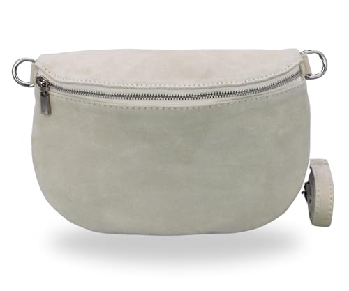 BRISE Bauchtasche Damen Wildleder AFIA Handgemachte Umhängetasche Crossbody Bag mit Ledergurt 3 Fächer Schultertasche Stylische Hüfttasche Gürteltasche Made in Italy (Beige - 1) von Brise Art