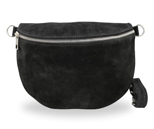 BRISE Bauchtasche Damen Wildleder AFIA Handgemachte Umhängetasche Crossbody Bag mit Ledergurt 3 Fächer Schultertasche Stylische Hüfttasche Gürteltasche Made in Italy (Schwarz - 1) von Brise Art