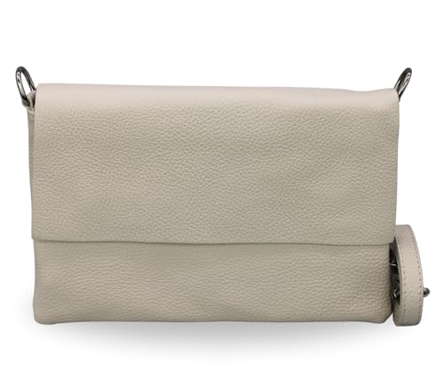 BRISE Damen Umhängetasche ELISA Schlanke Tasche mit 3 Fächer Handgemachte Crossbody Bag Echtes Leder mit Ledergurt + Optionalen Breiten Gemusterten Riemen Made in Italy Schultertasche (Beige-1) von Brise Art