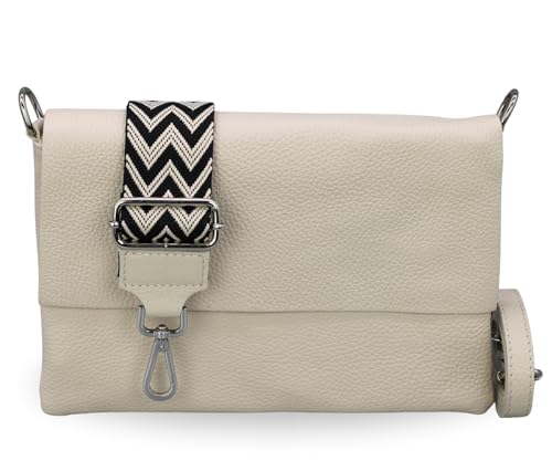 BRISE Umhängetasche Damen Echtes Leder ELISA Handgemachte Handtasche Kleine Schlanke Tasche 3 Fächer Crossbody Bag mit Ledergurt + Optionalen Breiten Gemusterten Riemen Made in Italy (Beige-4) von Brise Art