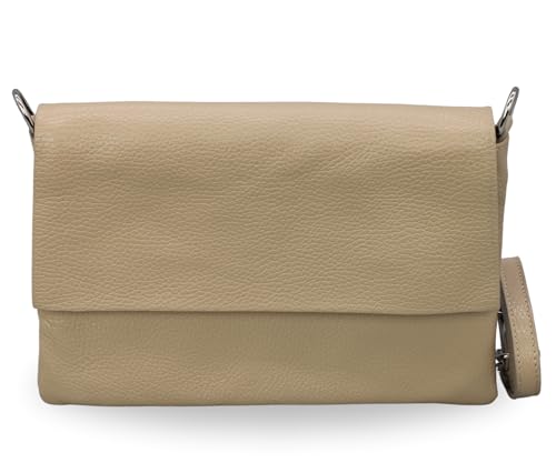 BRISE Damen Bauchtasche ELISA Schlanke Tasche mit 3 Fächer Handgemachte Crossbody Bag Echtes Leder mit Ledergurt + Breiten Gemusterten Riemen Made in Italy Schultertasche (Taupe-1) von Brise Art