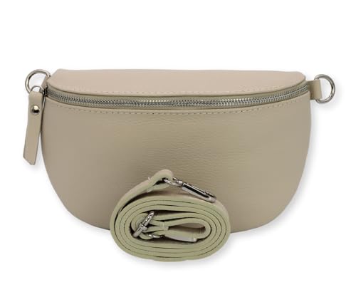 BRISE Bauchtasche Damen Echtleder SAHEL Silber Handgemachte Umhängetasche Crossbody Bag Hüfttasche mit Ledergurt Schultertasche Gürteltasche Made in Italy (Beige-Silber 1) von Brise Art