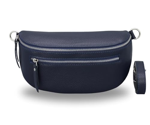 BRISE Bauchtasche Damen Echtes Leder Lucia Handgemachte Umhängetasche Crossbody Bag mit Ledergurt 3 Fächer Stylische Hüfttasche Gürteltasche Made in Italy (Dunkelblau - 1) von Brise Art