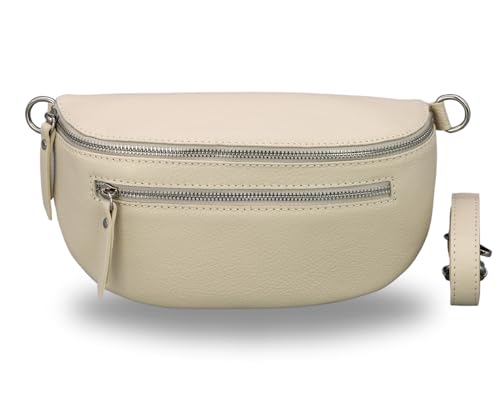 BRISE Damen Bauchtasche LUCIA Handgemachte Umhängetasche Crossbody Bag Echtes Leder mit Ledergurt + Optionalen Breiten Gemusterten Riemen 3 Fächer Stylische Made in Italy Gürteltasche (Beige - 1) von Brise Art