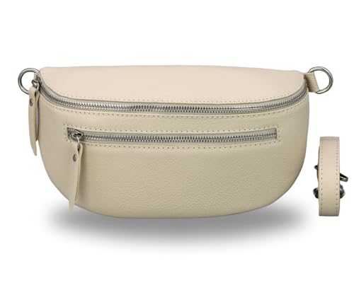 BRISE Bauchtasche Damen Echtes Leder Lucia Handgemachte Umhängetasche Crossbody Bag mit Ledergurt 3 Fächer Stylische Hüfttasche Gürteltasche Made in Italy (Beige - 1) von Brise Art