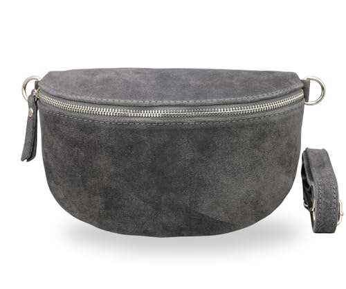 BRISE Bauchtasche Damen Echtes Wildleder SAHEL Handgemachte Umhängetasche Crossbody Bag Hüfttasche mit Ledergurt Stylische Schultertasche Gürteltasche Made in Italy (Dunkelgrau 1) von Brise Art