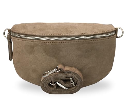 BRISE Bauchtasche Damen Echtes Wildleder SAHEL Handgemachte Umhängetasche Crossbody Bag Hüfttasche mit Ledergurt Stylische Schultertasche Gürteltasche Made in Italy (Dunkeltaupe 1) von Brise Art