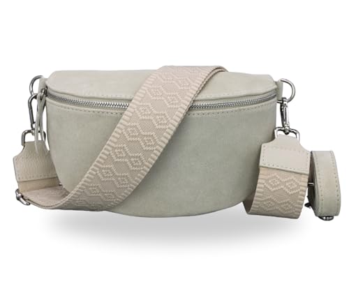 BRISE Damen Bauchtasche SAHEL Handgemachte Umhängetasche Crossbody Bag Gürteltasche Echtes Wildleder mit Ledergurt + Optionalen Breiten Gemusterten Riemen Made in Italy Hüfttasche (Beige 5) von Brise Art