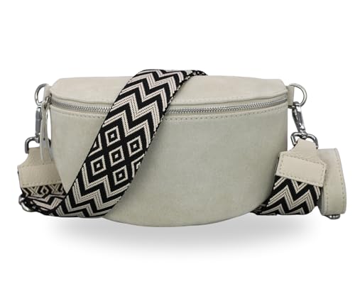 BRISE Damen Bauchtasche SAHEL Handgemachte Umhängetasche Crossbody Bag Gürteltasche Echtes Wildleder mit Ledergurt + Optionalen Breiten Gemusterten Riemen Made in Italy Hüfttasche (Beige 4) von Brise Art