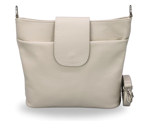 BRISE Damen Umhängetasche ELLIE Handgemachte Crossbody Bag Echtes Leder mit Ledergurt + Optionalen Breiten Gemusterten Riemen 7 Fächer Wasserdichte Made in Italy Schultertasche (Beige - 1) von Brise Art