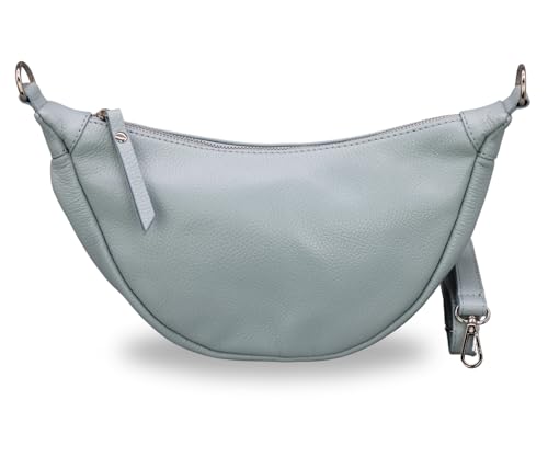 BRISE Halbmond Tasche Damen Echtleder Banana Bag PETRA Handgemachte Umhängetasche Schultertasche Crossbody Bag mit Ledergurt 4 Fächer Wasserdichte Stylische Made in Italy (Hellblau) von Brise Art