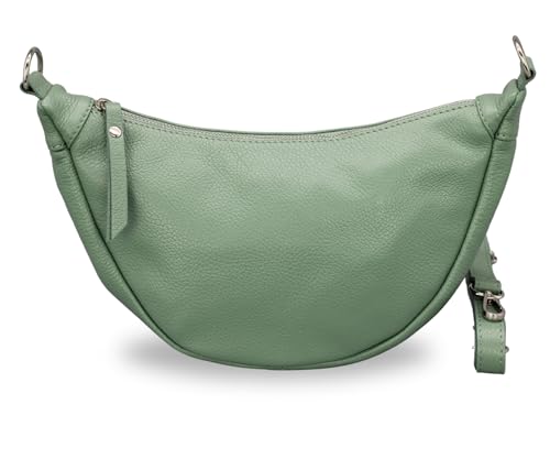 BRISE Halbmond Tasche Damen Echtleder Banana Bag PETRA Handgemachte Umhängetasche Schultertasche Crossbody Bag mit Ledergurt 4 Fächer Wasserdichte Stylische Made in Italy (Mintgrün) von Brise Art