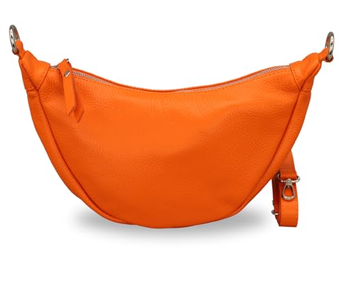 BRISE Halbmond Tasche Damen Echtleder Banana Bag PETRA Handgemachte Umhängetasche Schultertasche Crossbody Bag mit Ledergurt 4 Fächer Wasserdichte Stylische Made in Italy (Orange) von Brise Art