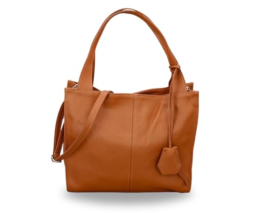 BRISE Handtasche Damen Echtes Leder SIENNA Handgemachte Umhängetasche Crossbody Bag mit Ledergurt 4 Fächer Wasserdichte Stylische Schultertasche Made in Italy Tasche (Cognac Braun) von Brise Art