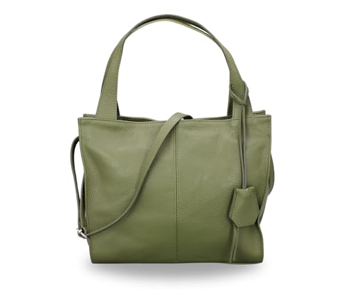BRISE Handtasche Damen Echtes Leder SIENNA Handgemachte Umhängetasche Crossbody Bag mit Ledergurt 4 Fächer Wasserdichte Stylische Schultertasche Made in Italy Tasche (Khaki) von Brise Art