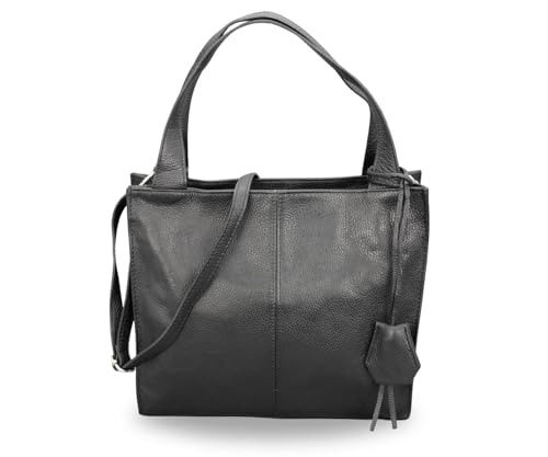 BRISE Handtasche Damen Echtes Leder SIENNA Handgemachte Umhängetasche Crossbody Bag mit Ledergurt 4 Fächer Wasserdichte Stylische Schultertasche Made in Italy Tasche (Schwarz) von Brise Art