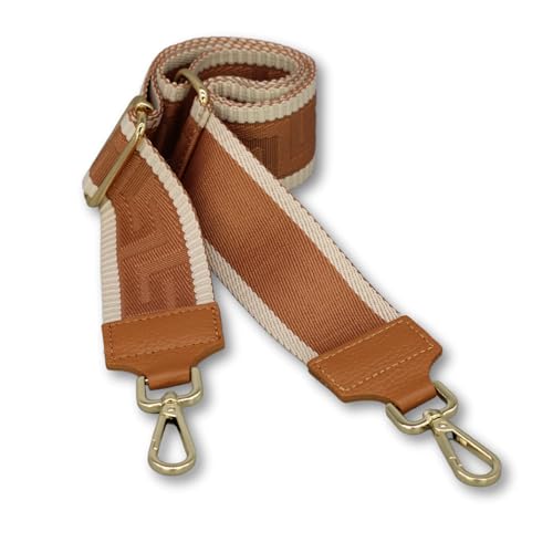 BRISE Taschengurt für Damen & Herren, 5cm Breiter Schultergurt, Verstellbarer 80-130 cm Taschenriemen aus Polyesterstoff und Leder, Stylischer Riemen mit 360 Drehbarer Kopf (Gold - Camel Braun) von Brise Art