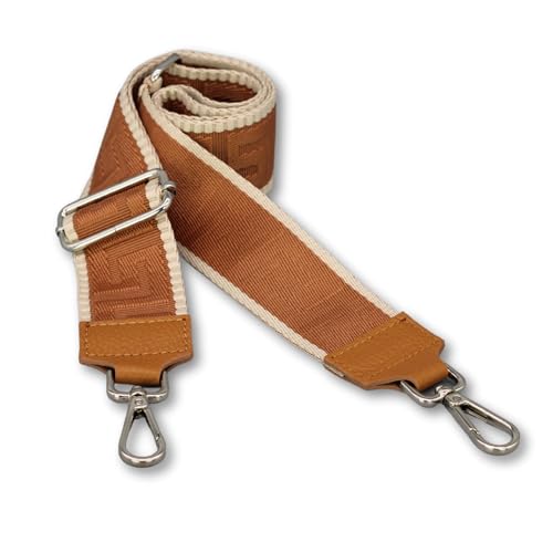 BRISE Taschengurt für Damen & Herren, 5cm Breiter Schultergurt, Verstellbarer 80-130 cm Taschenriemen aus Polyesterstoff und Leder, Stylischer Riemen mit 360 Drehbarer Kopf (Silber - Camel Braun) von Brise Art