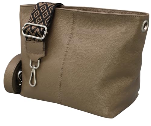 BRISE Umhängetasche Damen Echtes Leder BENI Handgemachte Crossbody Bag mit Ledergurt + Optionalen Breiten Gemusterten Riemen 4 Fächer Wasserdichte Schultertasche Made in Italy (Dunkeltaupe) von Brise Art